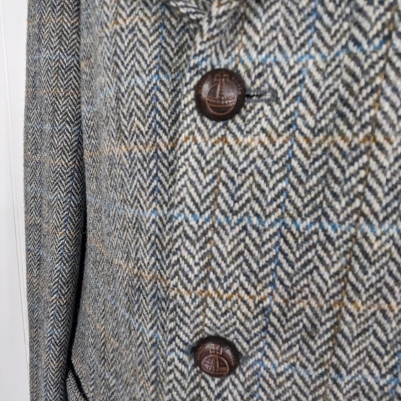 HARRIS TWEED Vintage Virgin Wool Herringbone Elbow Patch Blazer - Picture 8 of 14